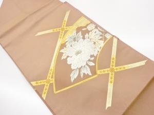 金通し金銀彩金駒刺繍格天井に地紙・牡丹模様名古屋帯